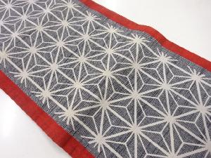 アンティーク　紬地縞に麻の葉模様織出し全通袋帯（材料）